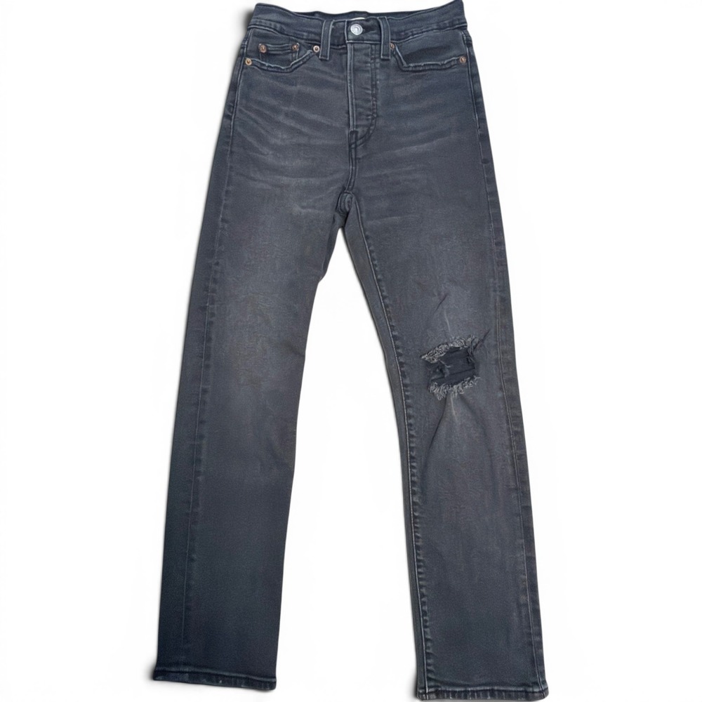 Levis Wedgie Straight Jeans Women 25 Faded Black Distressed High Rise 34964-0149